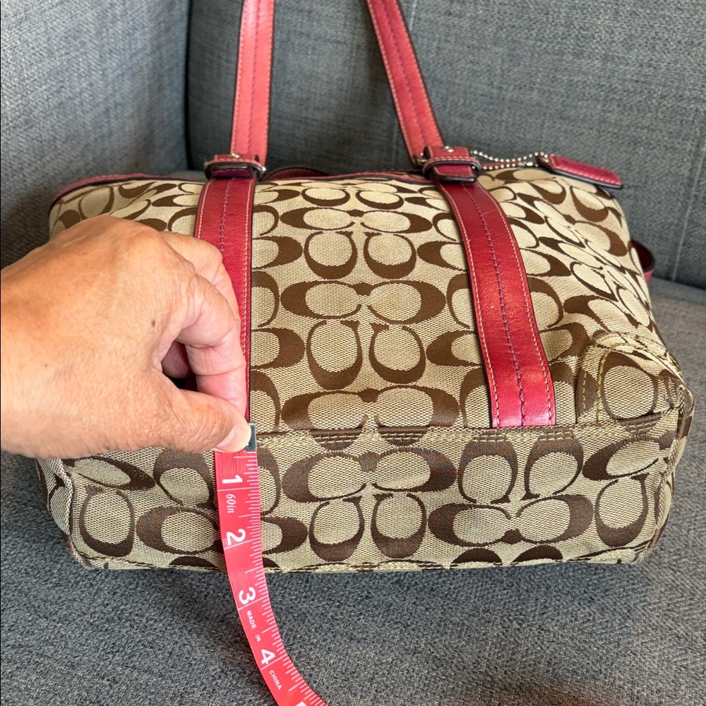 Coach Brown Signature Canvas Tote with Pink Trim - Picture 5 of 15